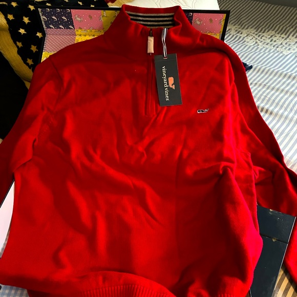SALE!!!NWT Vineyard Vines Size Mens Small Red 1/4 zip sweater. Cotton - Picture 2 of 3